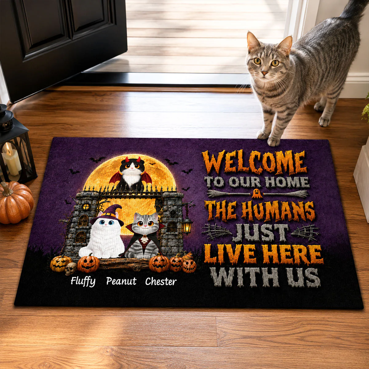 The Humans Just Live Here With Us - Personalized Doormat - Halloween Decor Gift, Gift For Cat Lovers - Image 7