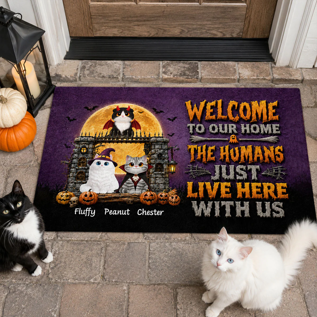 The Humans Just Live Here With Us - Personalized Doormat - Halloween Decor Gift, Gift For Cat Lovers - Image 8