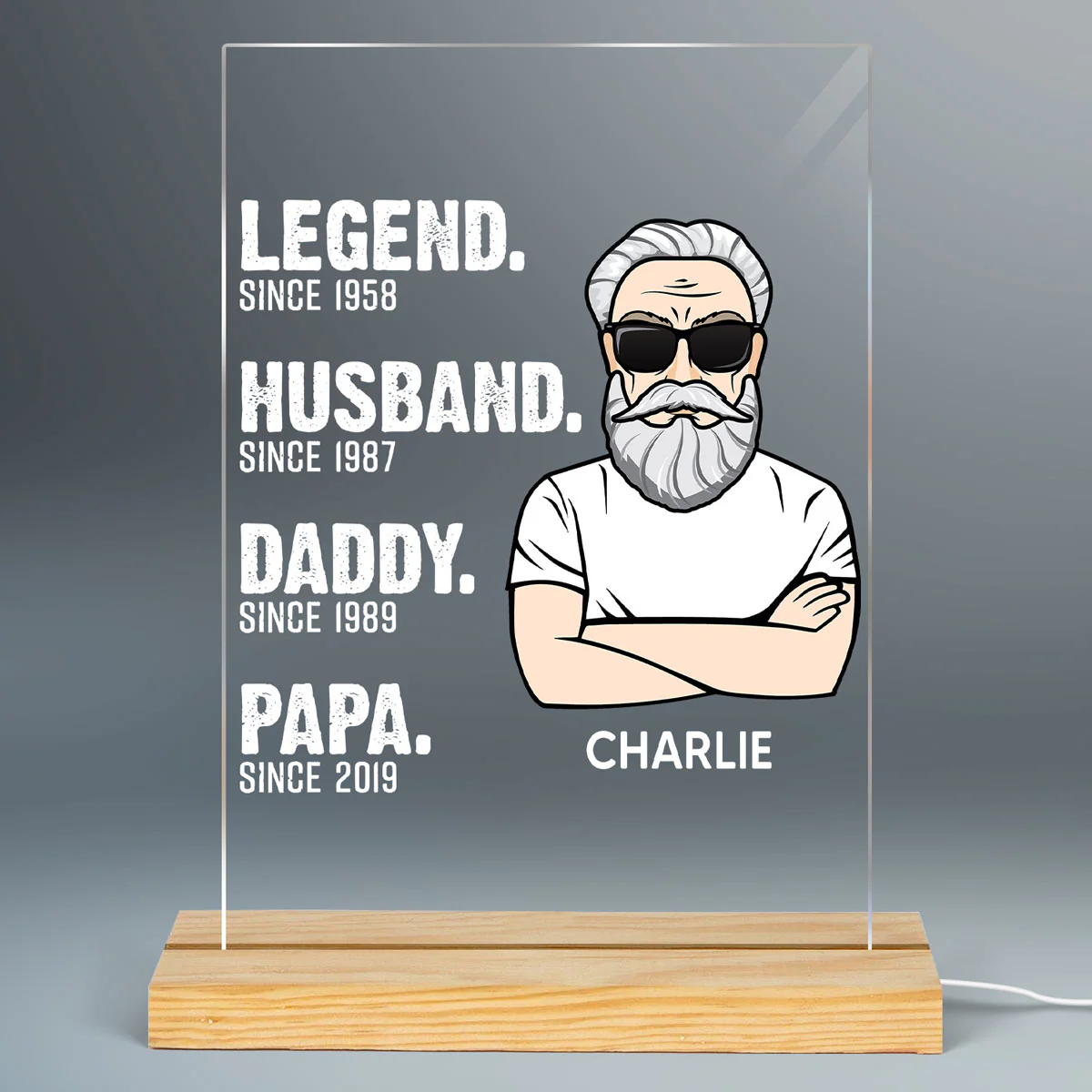 The Legend Grandpa Old Man Father‘s Day Gift For Grandpa Personalized Personalized Rectangle Acrylic Plaque LED Lamp Night Light - Image 2