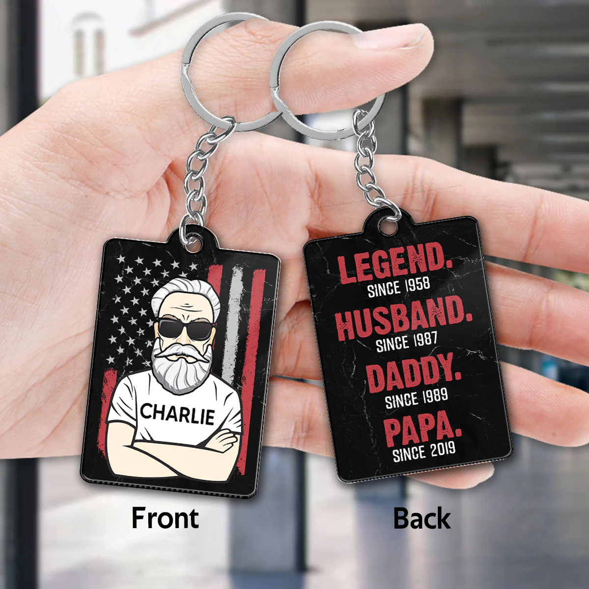 The Legend Grandpa Old Man Flag Personalized Acrylic Keychain - Image 2