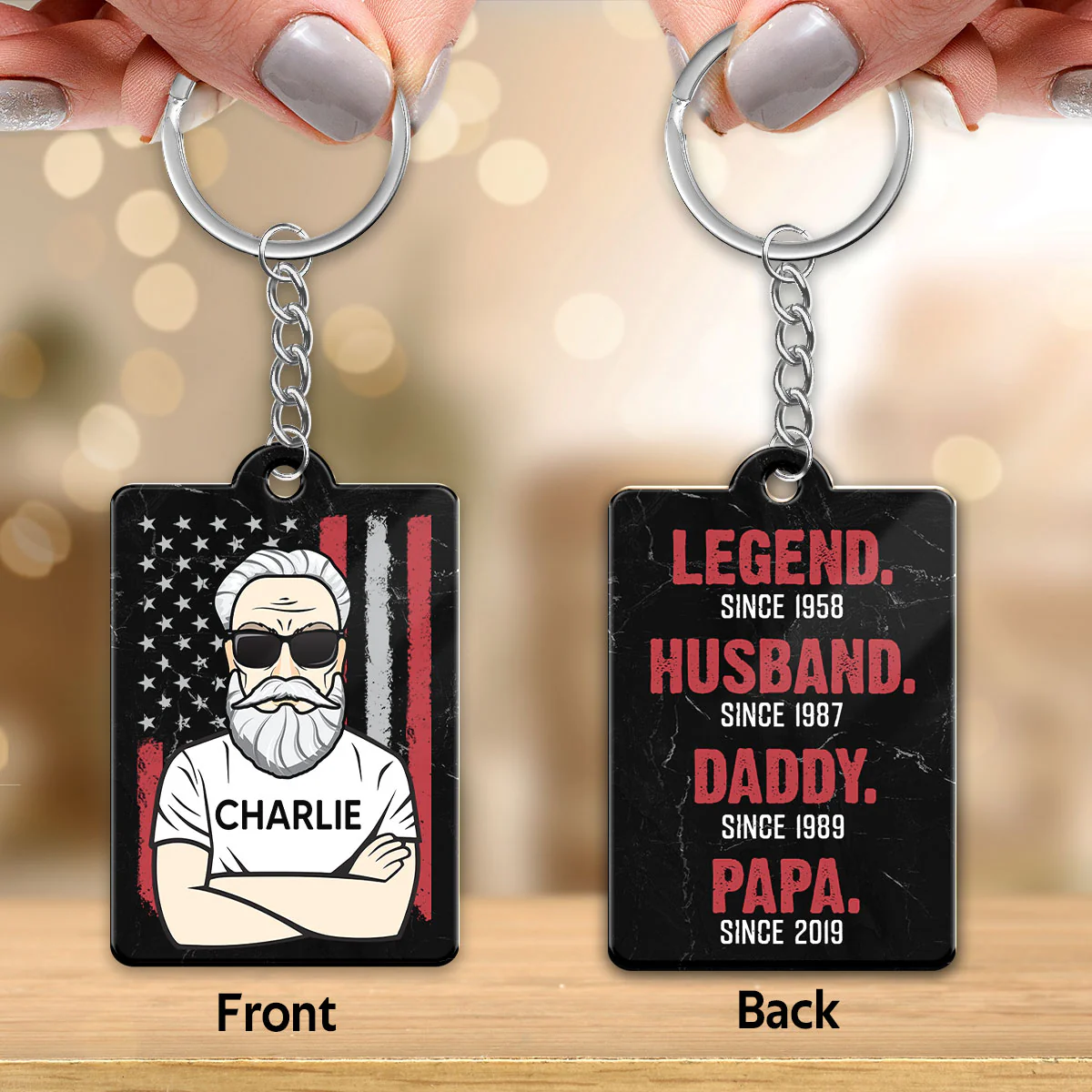 The Legend Grandpa Old Man Flag Personalized Acrylic Keychain - Image 3