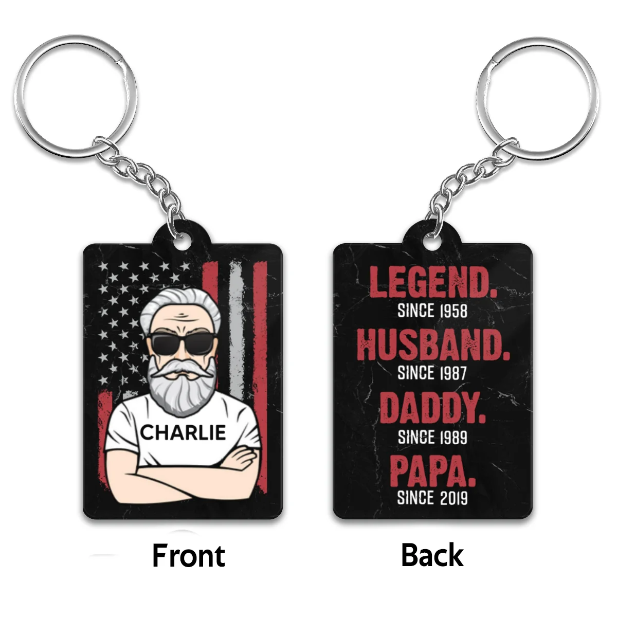 The Legend Grandpa Old Man Flag Personalized Acrylic Keychain - Image 4