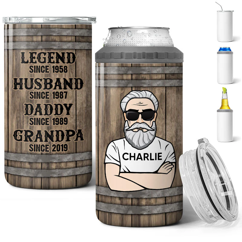 The Legend Grandpa Old Man Personalized 4 In 1 Can Cooler - Image 2