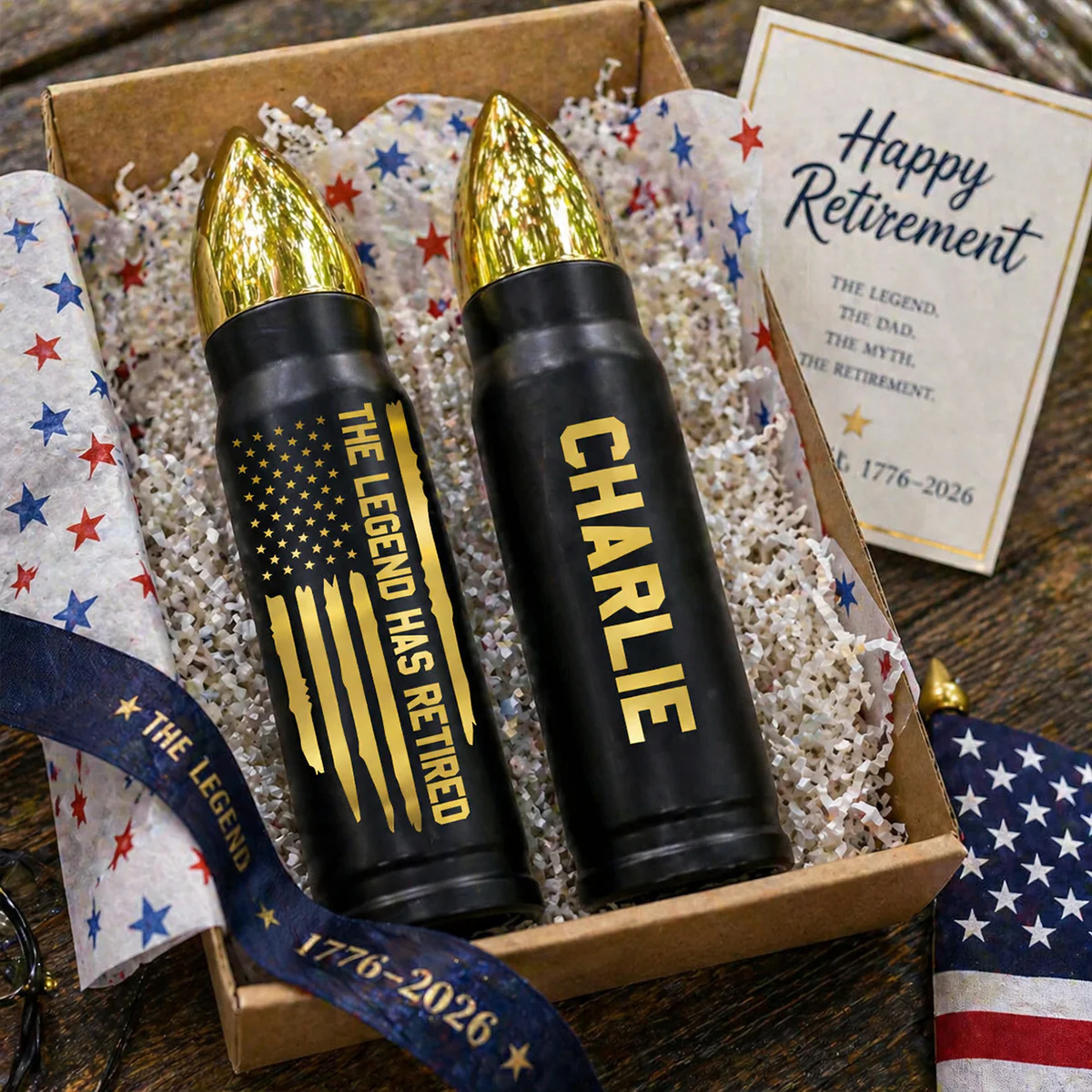 The Legend Has Retired Custom Name - Personalized Bullet Tumbler - United States 250th Anniversary Keepsake For Veterans, Retirement Gifts Patriotic - Image 2