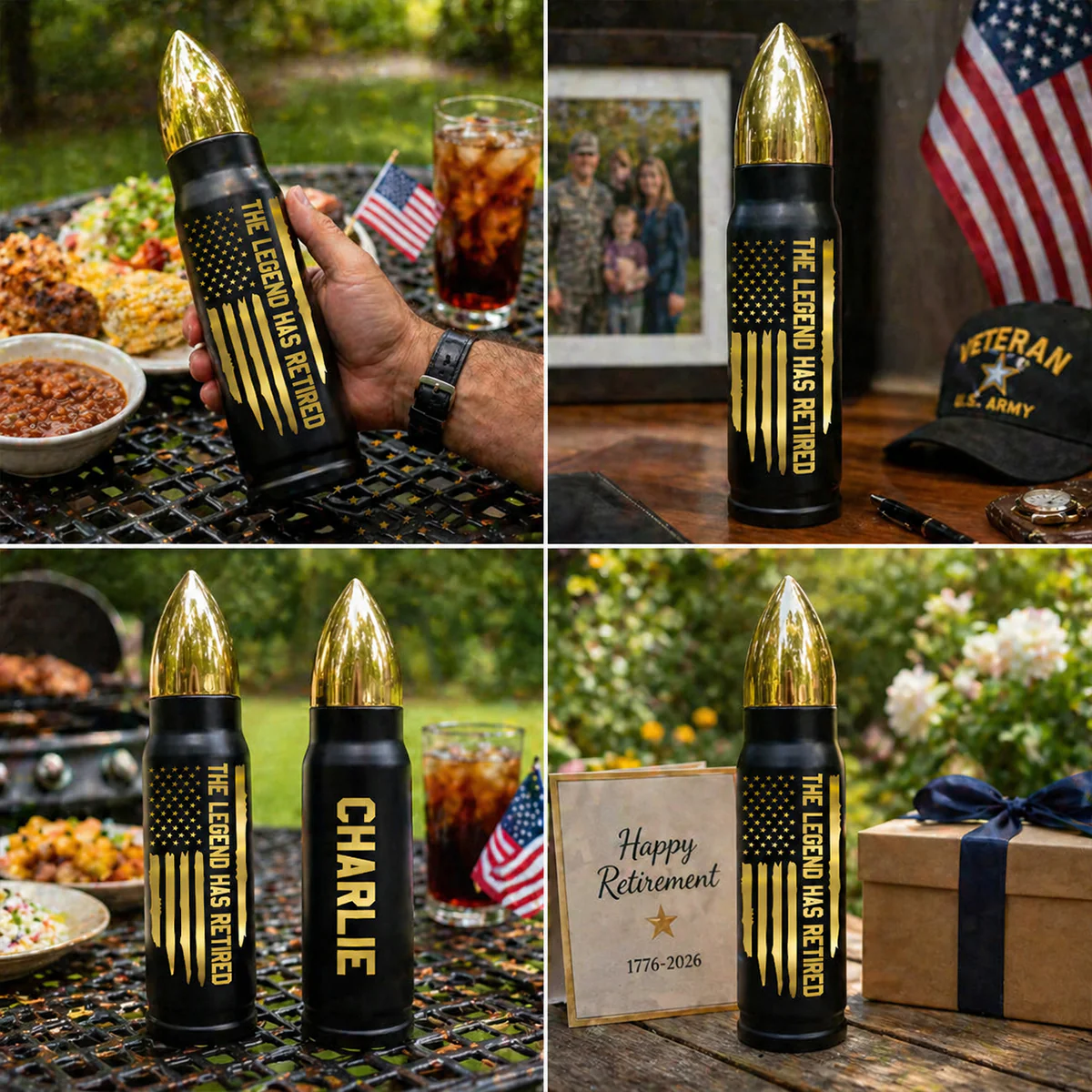 The Legend Has Retired Custom Name - Personalized Bullet Tumbler - United States 250th Anniversary Keepsake For Veterans, Retirement Gifts Patriotic - Image 4