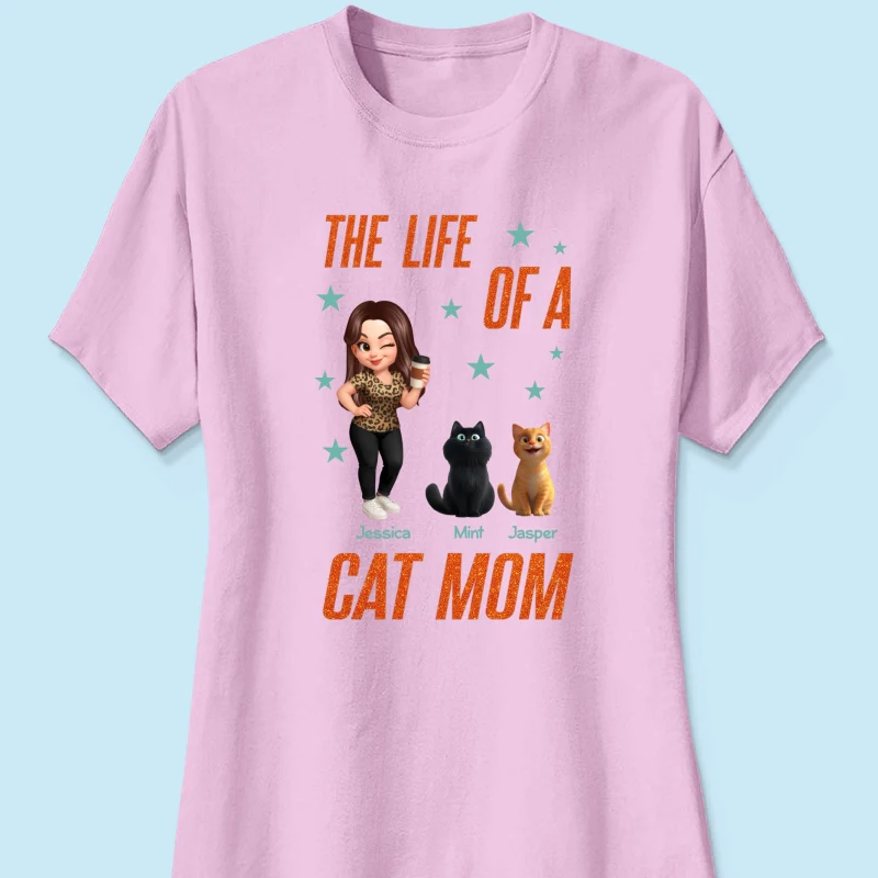 The Life Of A Cat Mom Pretty Woman & Cartoon Cats - Personalized Shirt - Image 12