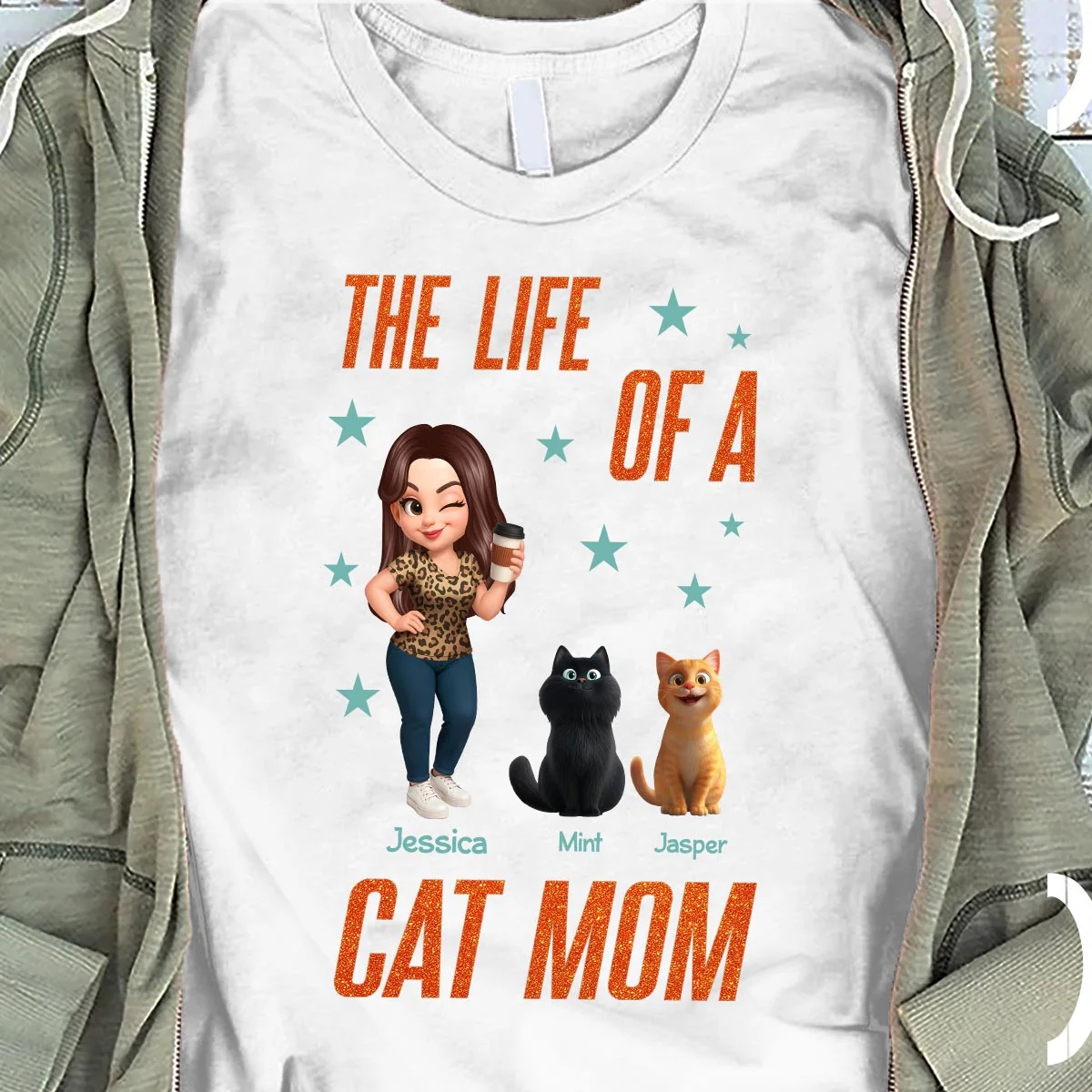 The Life Of A Cat Mom Pretty Woman & Cartoon Cats - Personalized Shirt - Image 2