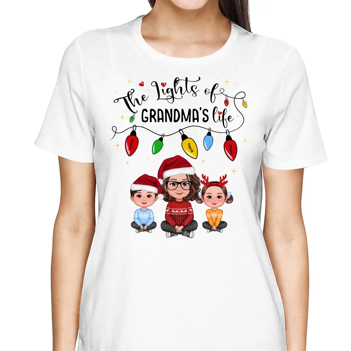 The Light Of Grandma Life Grandma Grandkids Christmas Personalized Shirt - Image 2