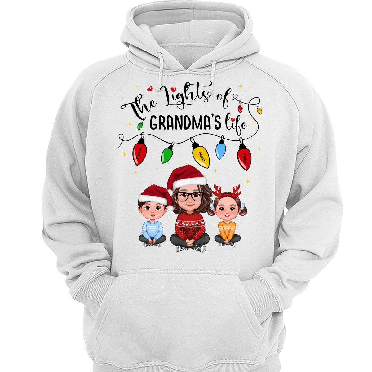 The Light Of Grandma Life Grandma Grandkids Christmas Personalized Shirt - Image 3