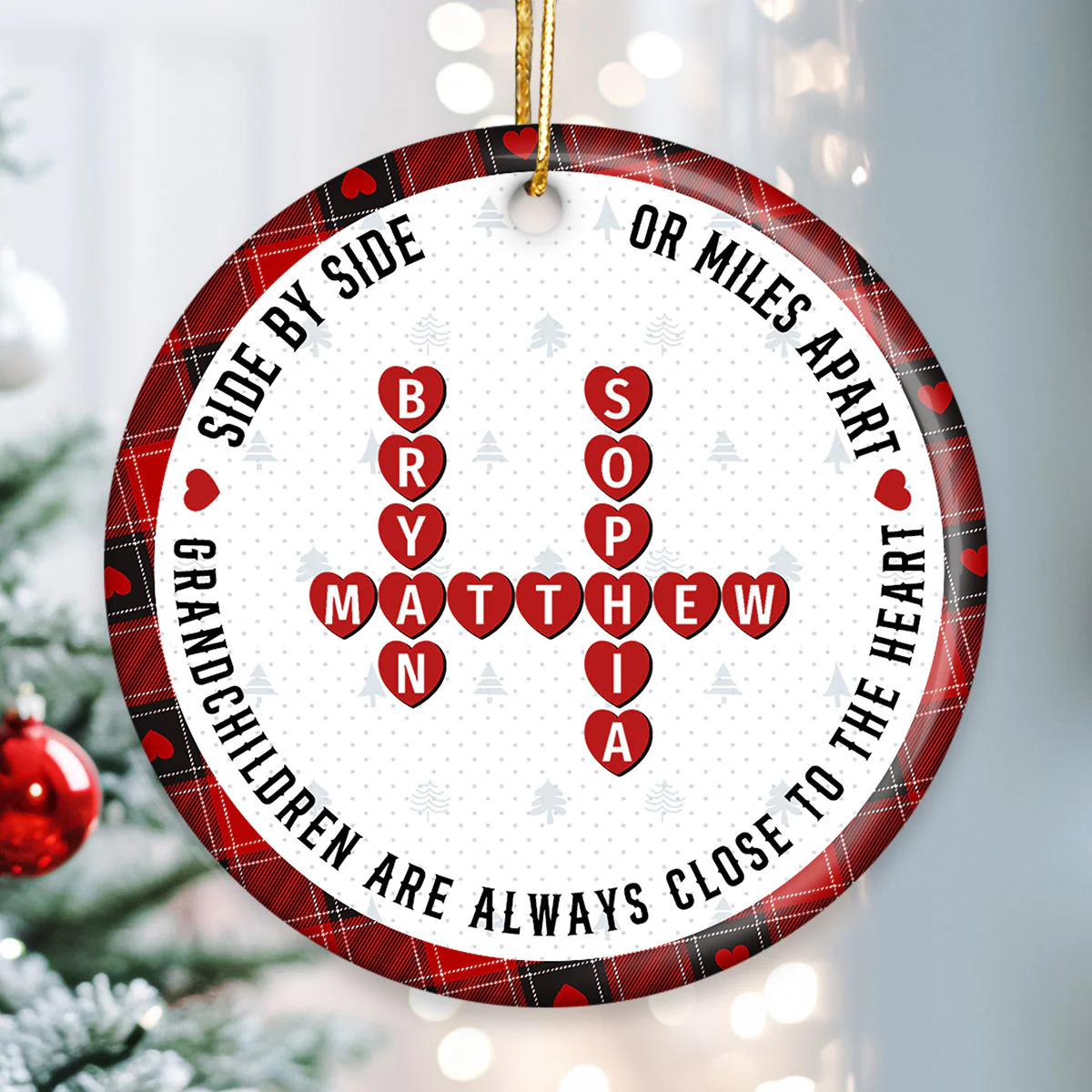 The Love Between A Grandma And Her Grandkids Is Forever, Crossword Puzzle Personalized Ceramic Ornament