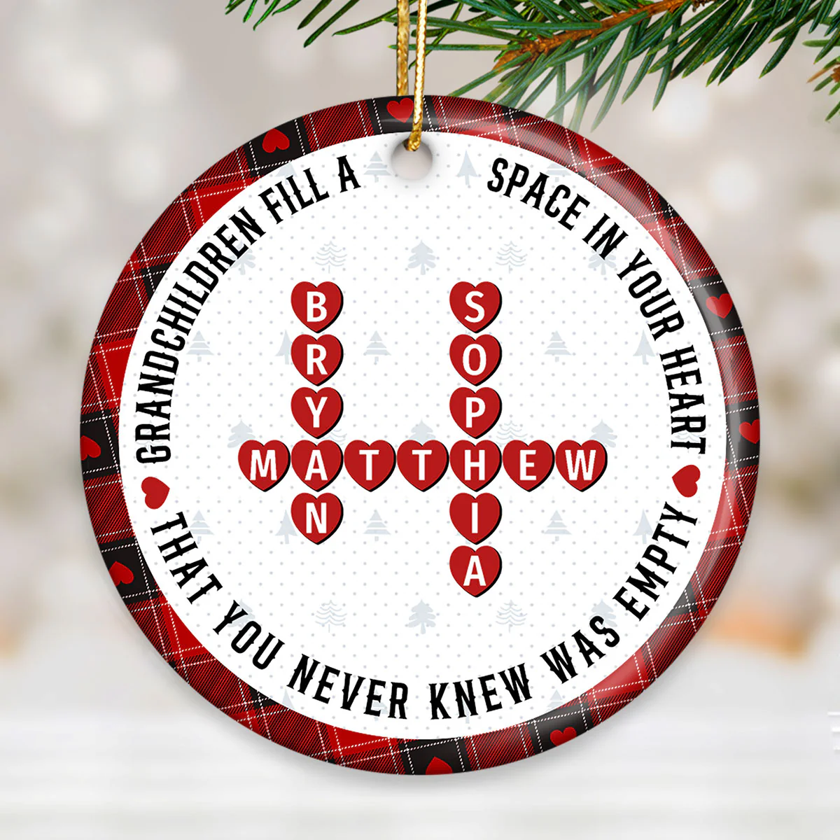 The Love Between A Grandma And Her Grandkids Is Forever, Crossword Puzzle Personalized Ceramic Ornament - Image 3