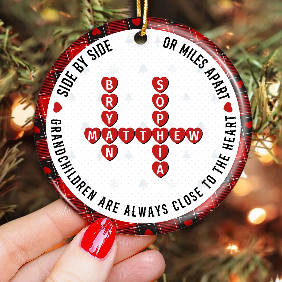 The Love Between A Grandma And Her Grandkids Is Forever, Crossword Puzzle Personalized Ceramic Ornament - Image 4