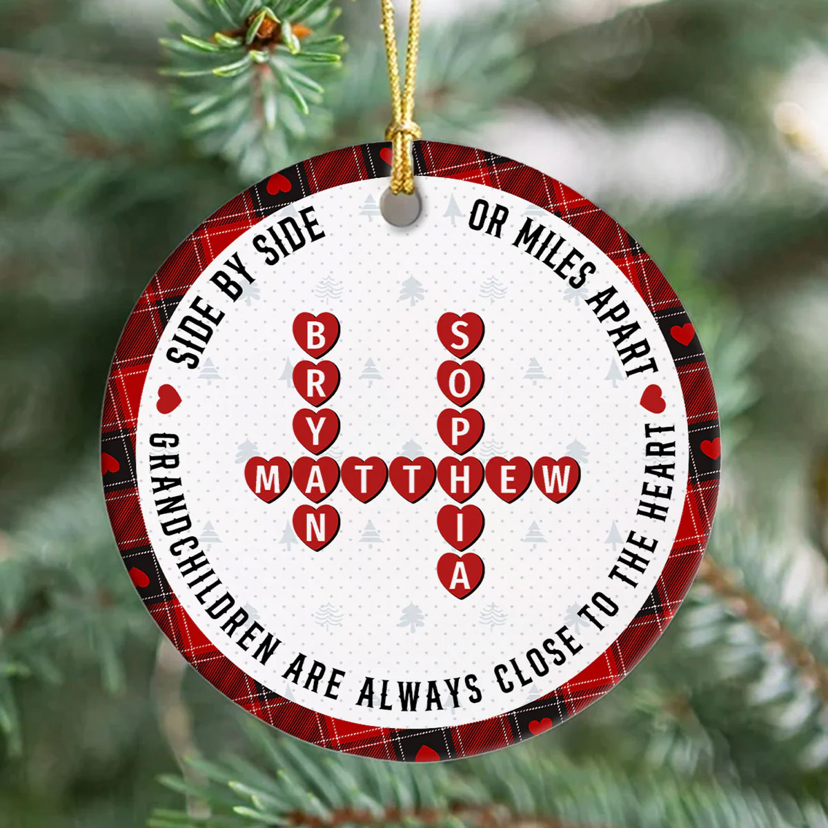 The Love Between A Grandma And Her Grandkids Is Forever, Crossword Puzzle Personalized Ceramic Ornament - Image 5