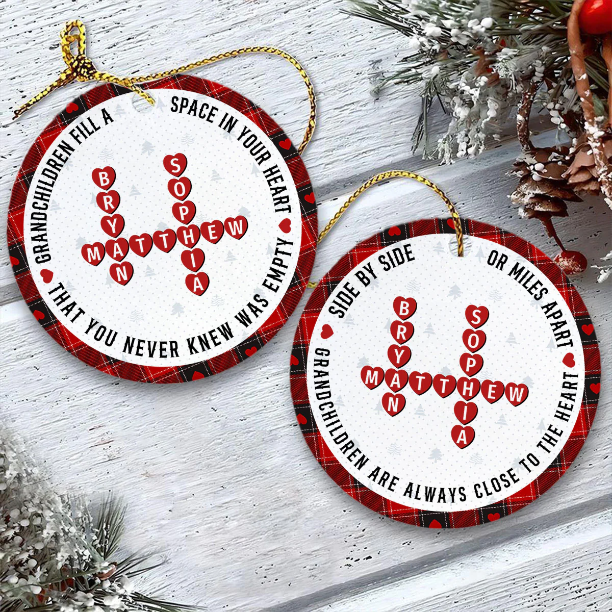 The Love Between A Grandma And Her Grandkids Is Forever, Crossword Puzzle Personalized Ceramic Ornament - Image 7