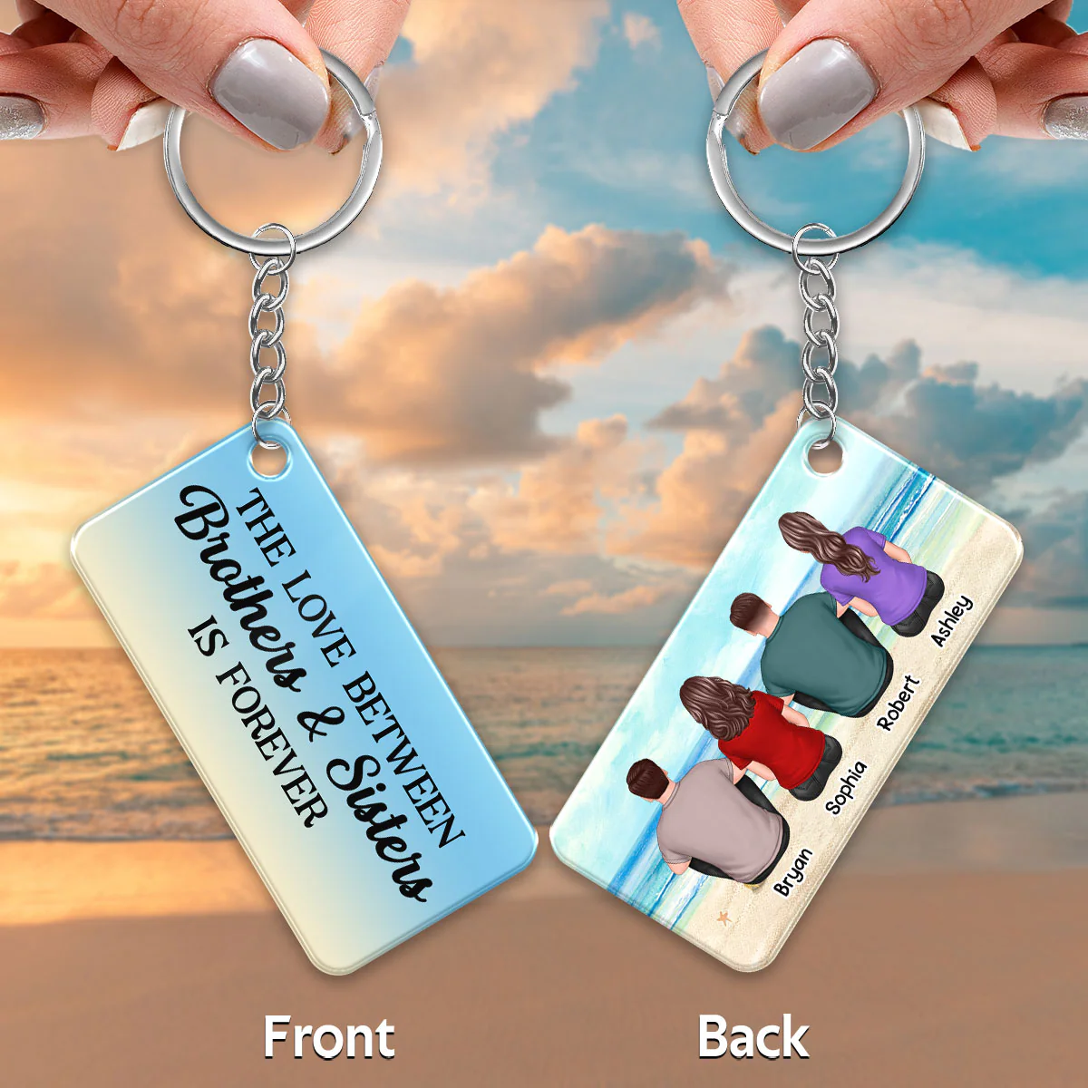 The Love Between Brothers Sisters Family Is Forever Back View Personalized Acrylic Keychain - Image 3