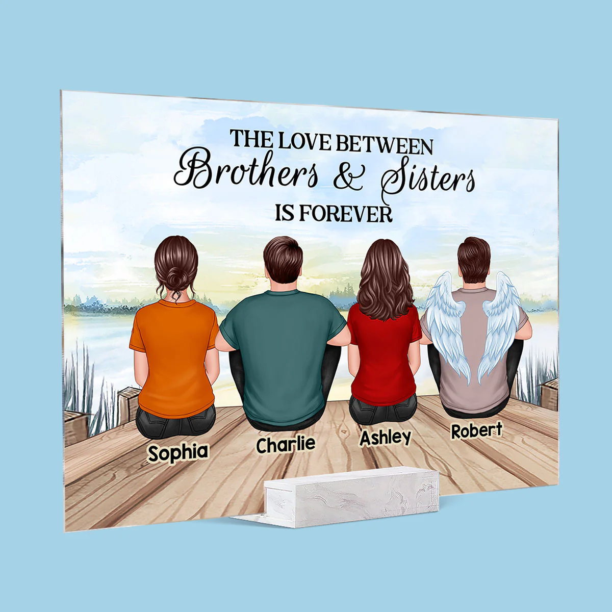 The Love Between Brothers Sisters Family Is Forever Back View Personalized Rectangle Acrylic Plaque - Image 2