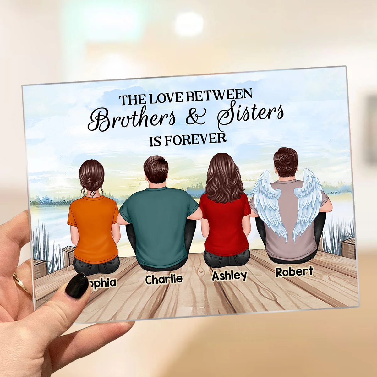 The Love Between Brothers Sisters Family Is Forever Back View Personalized Rectangle Acrylic Plaque - Image 3
