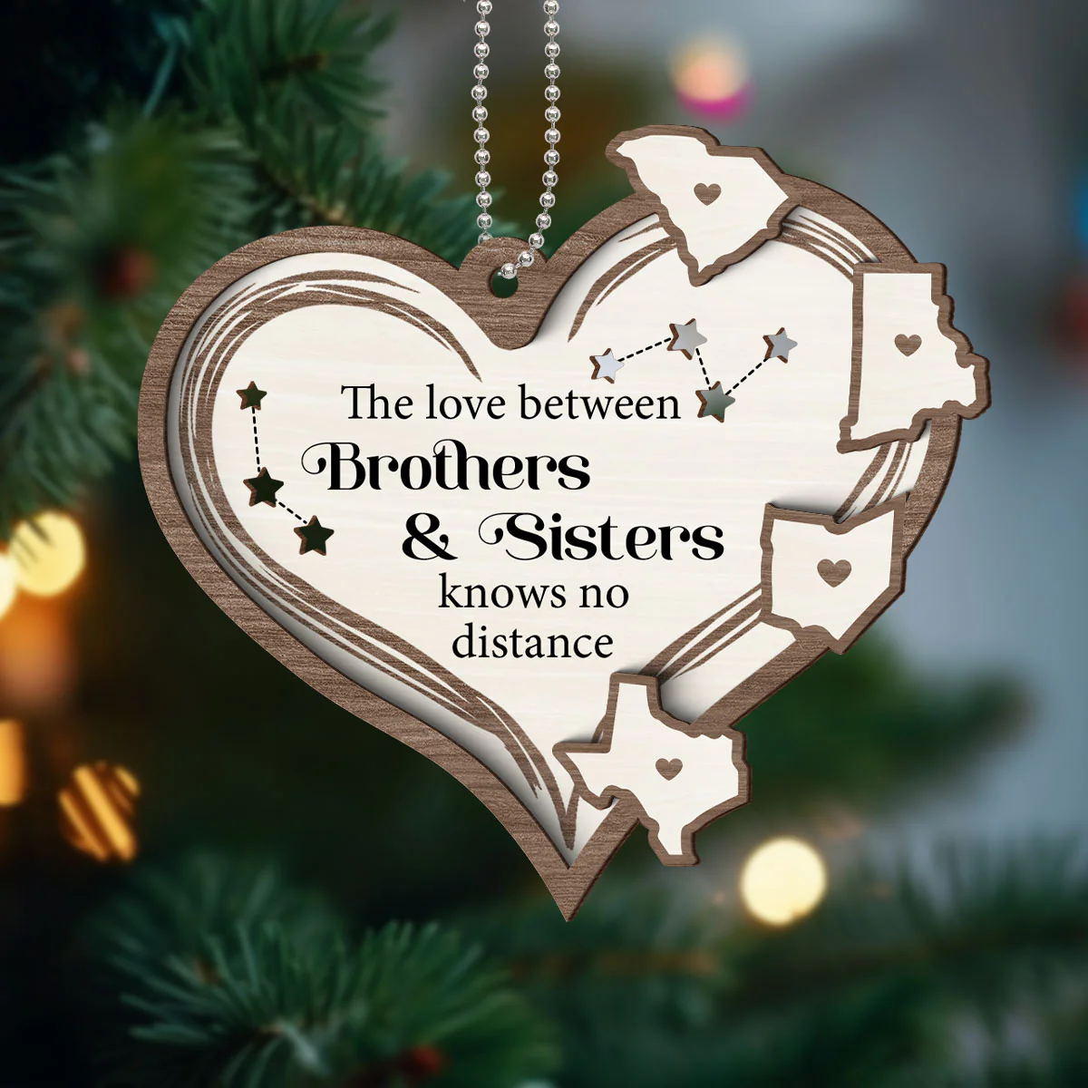 The Love Between Brothers & Sisters Knows No Distance, Long Distance Togetherness Christmas Personalized 2-Layer Wooden Ornament - Image 5