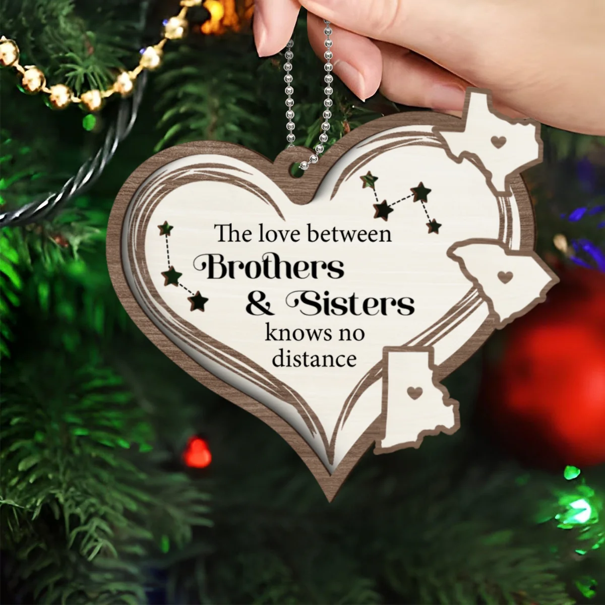 The Love Between Brothers & Sisters Knows No Distance, Long Distance Togetherness Christmas Personalized 2-Layer Wooden Ornament - Image 8