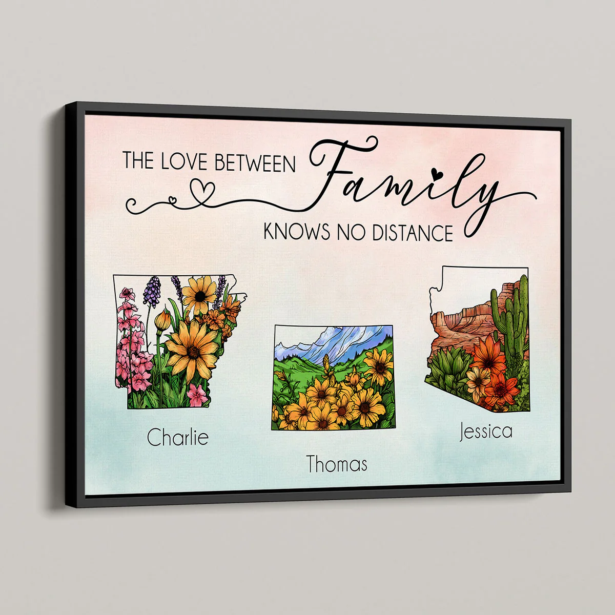 The Love Between Family Friends Knows No Distance Watercolor Wildflower State Map Personalized Poster - Image 3