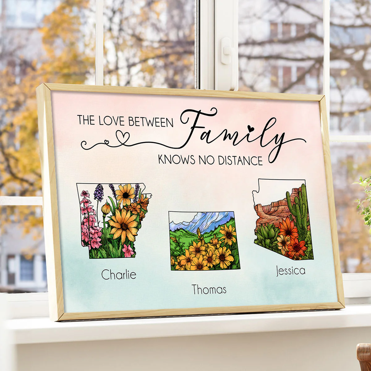The Love Between Family Friends Knows No Distance Watercolor Wildflower State Map Personalized Poster - Image 4