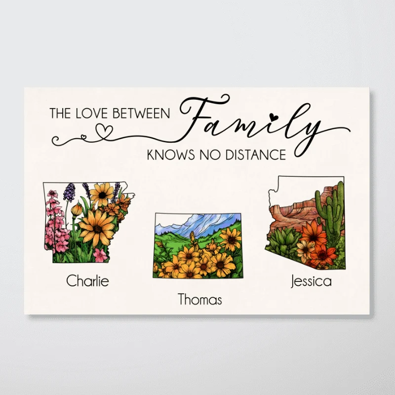 The Love Between Family Friends Knows No Distance Watercolor Wildflower State Map Personalized Poster - Image 9