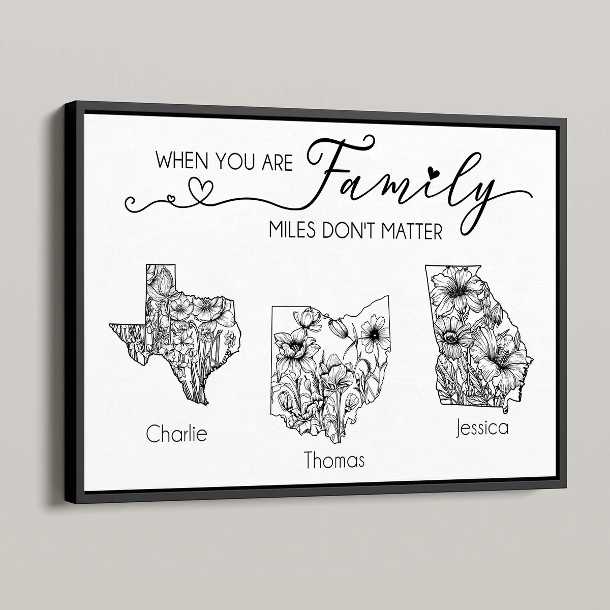 The Love Between Family Knows No Distance Native Wildflower State Map Personalized Poster