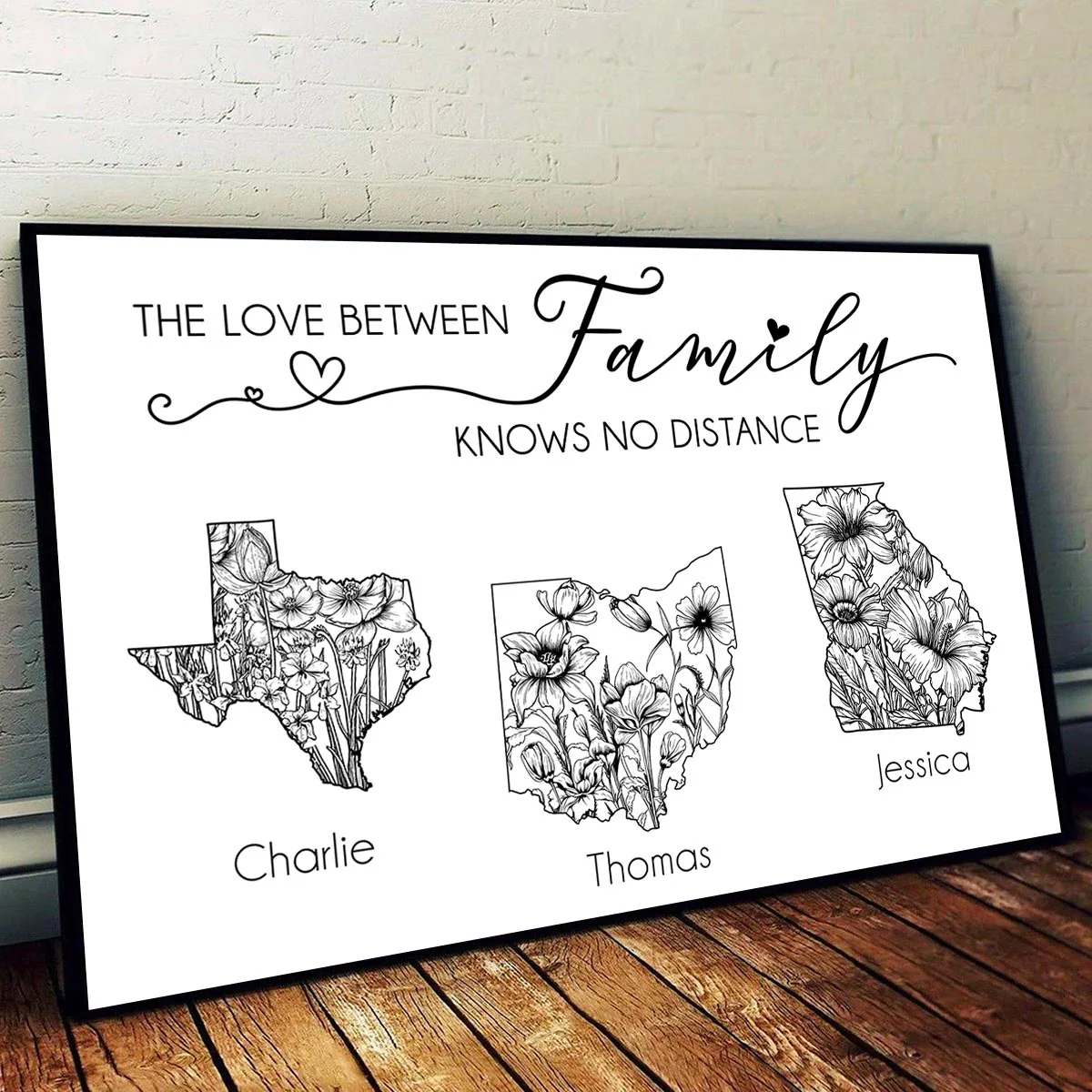 The Love Between Family Knows No Distance Native Wildflower State Map Personalized Poster - Image 3