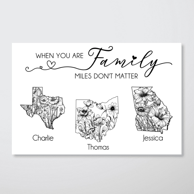 The Love Between Family Knows No Distance Native Wildflower State Map Personalized Poster - Image 6