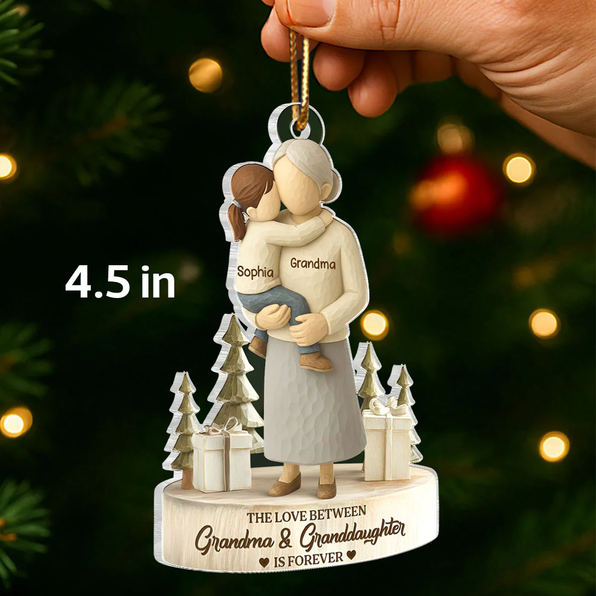 The Love Between Grandma and Grandson, Granddaughter is Forever - Personalized Acrylic Ornament - Heartwarming Christmas Gift for Grandma - Image 2