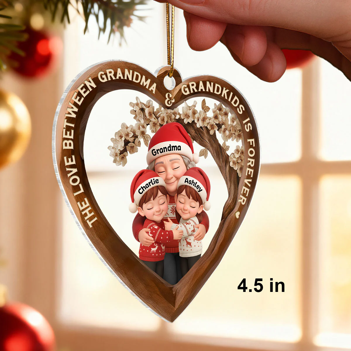 The Love Between Grandma & Grandkids is Forever - Personalized Acrylic Ornament - Christmas Gift for Grandma, Granddaughter, Grandson - Image 2