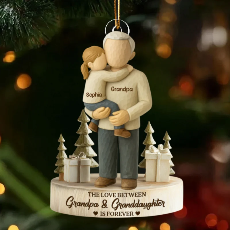 The Love Between Grandpa and Grandson, Granddaughter is Forever - Personalized Acrylic Ornament - Heartwarming Christmas Gift for Grandpa - Image 11
