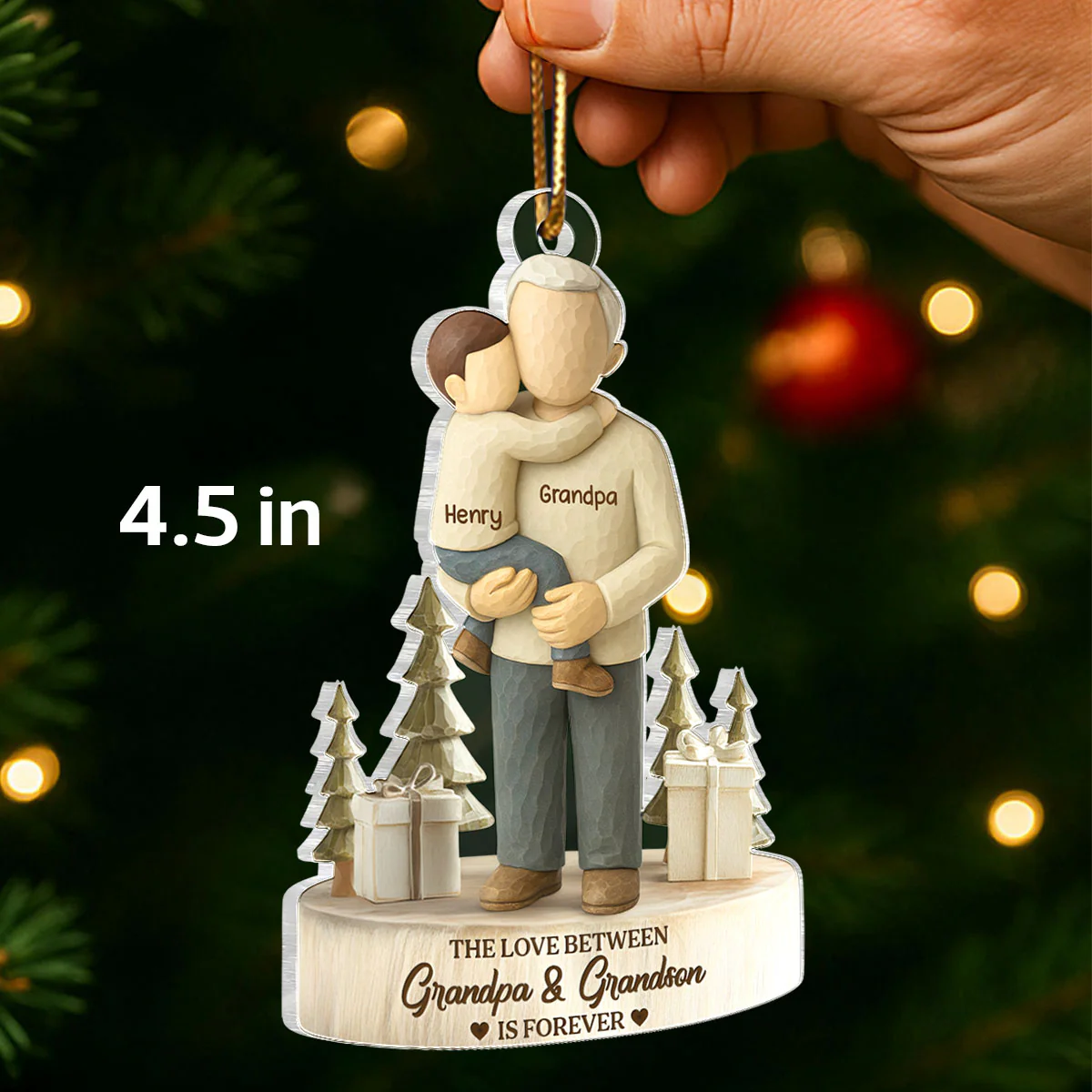 The Love Between Grandpa and Grandson, Granddaughter is Forever - Personalized Acrylic Ornament - Heartwarming Christmas Gift for Grandpa - Image 2