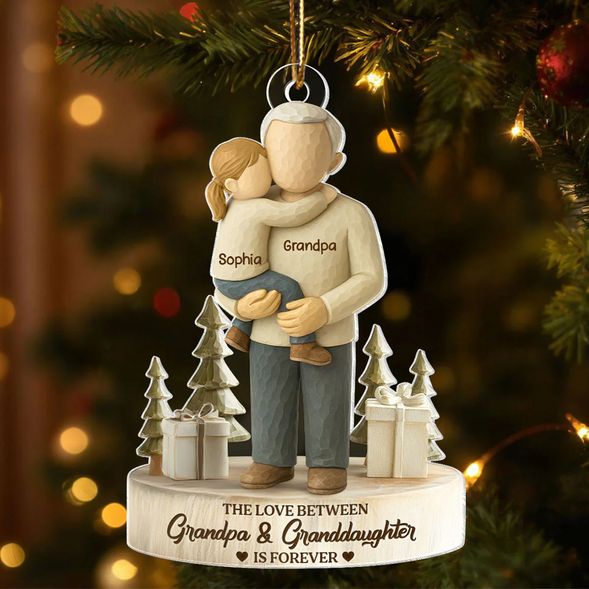 The Love Between Grandpa and Grandson, Granddaughter is Forever - Personalized Acrylic Ornament - Heartwarming Christmas Gift for Grandpa - Image 4