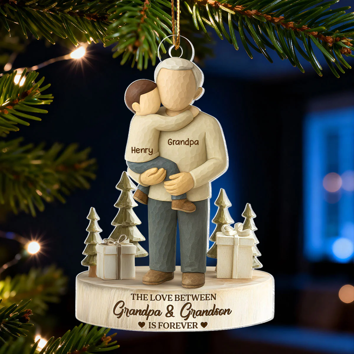 The Love Between Grandpa and Grandson, Granddaughter is Forever - Personalized Acrylic Ornament - Heartwarming Christmas Gift for Grandpa - Image 5