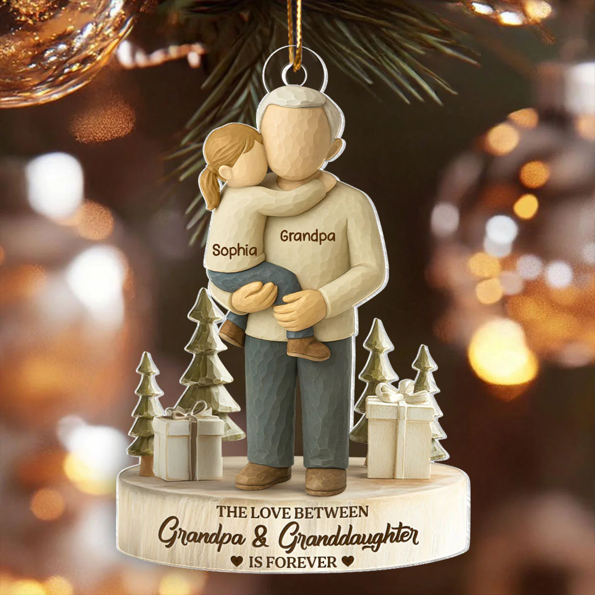 The Love Between Grandpa and Grandson, Granddaughter is Forever - Personalized Acrylic Ornament - Heartwarming Christmas Gift for Grandpa - Image 6