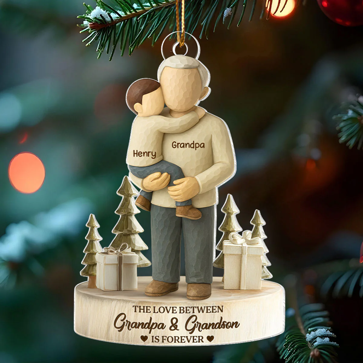The Love Between Grandpa and Grandson, Granddaughter is Forever - Personalized Acrylic Ornament - Heartwarming Christmas Gift for Grandpa - Image 7
