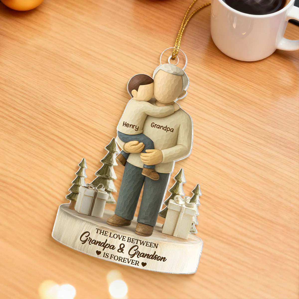 The Love Between Grandpa and Grandson, Granddaughter is Forever - Personalized Acrylic Ornament - Heartwarming Christmas Gift for Grandpa - Image 8