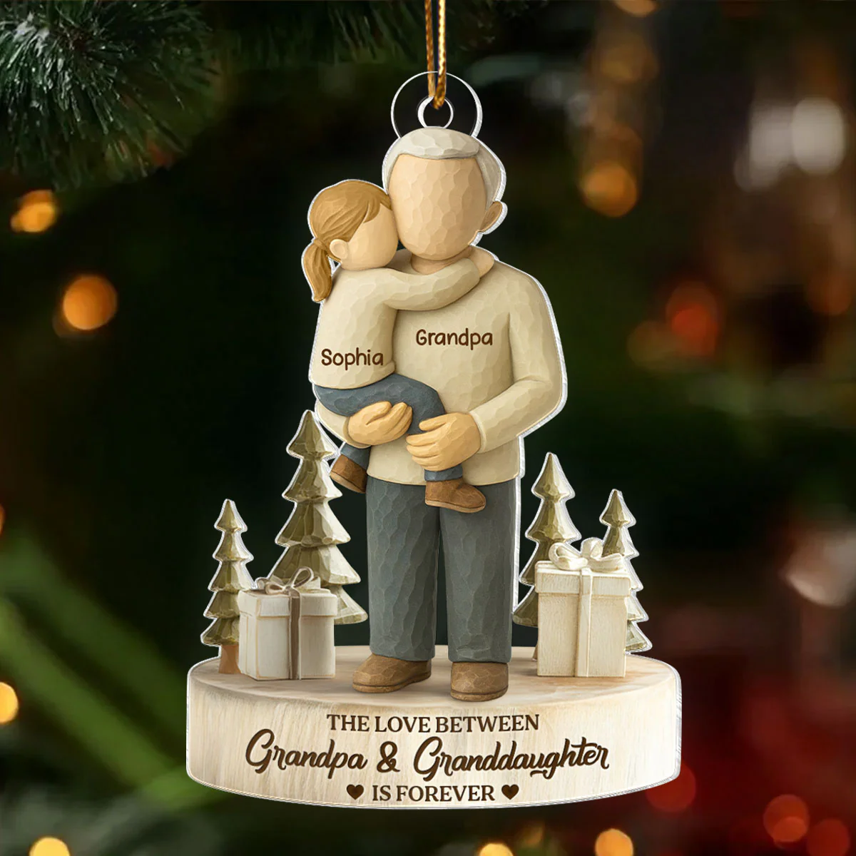 The Love Between Grandpa and Grandson, Granddaughter is Forever - Personalized Acrylic Ornament - Heartwarming Christmas Gift for Grandpa - Image 9