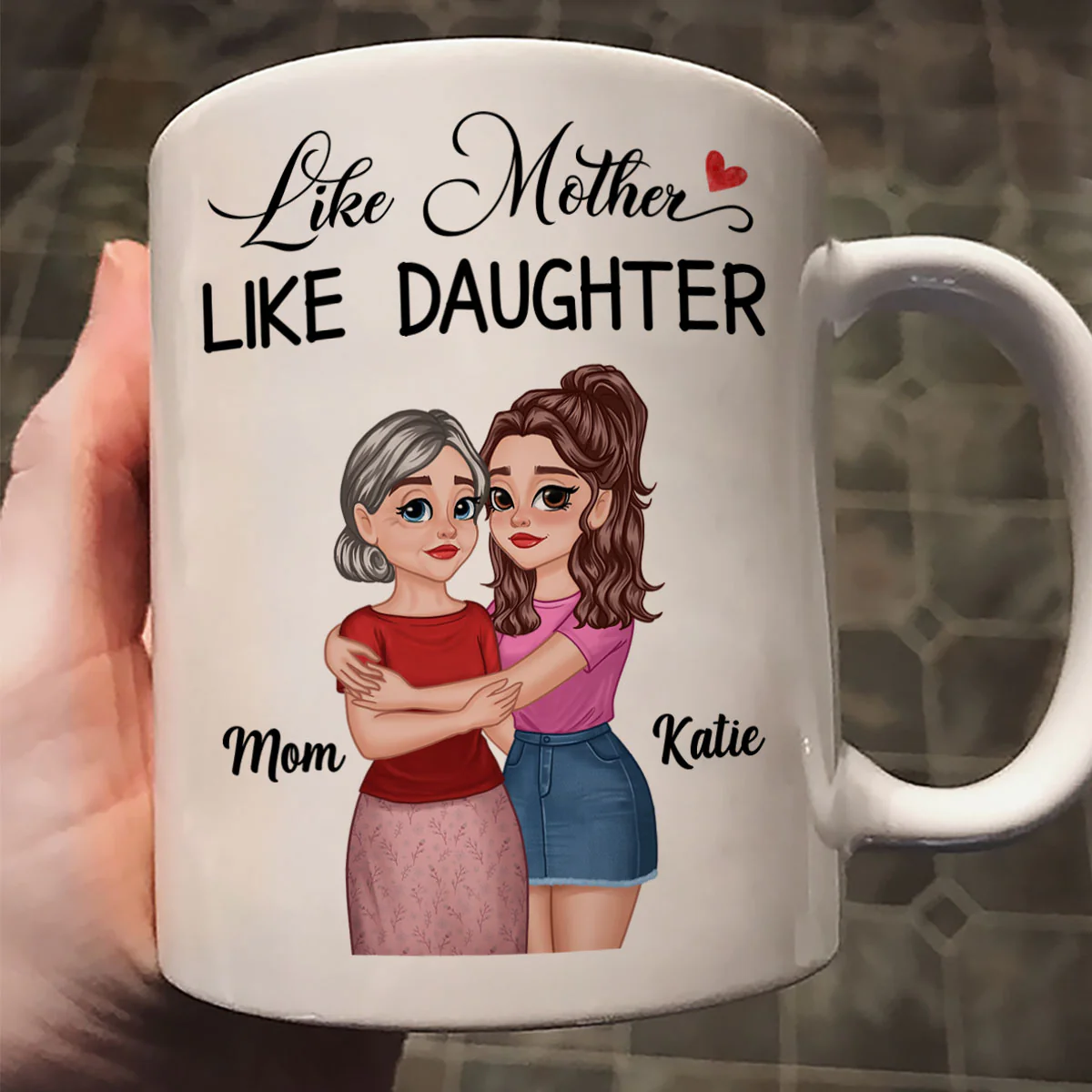 The Love Between Mother Daughter Hugging Cartoon Personalized Mug - Image 2