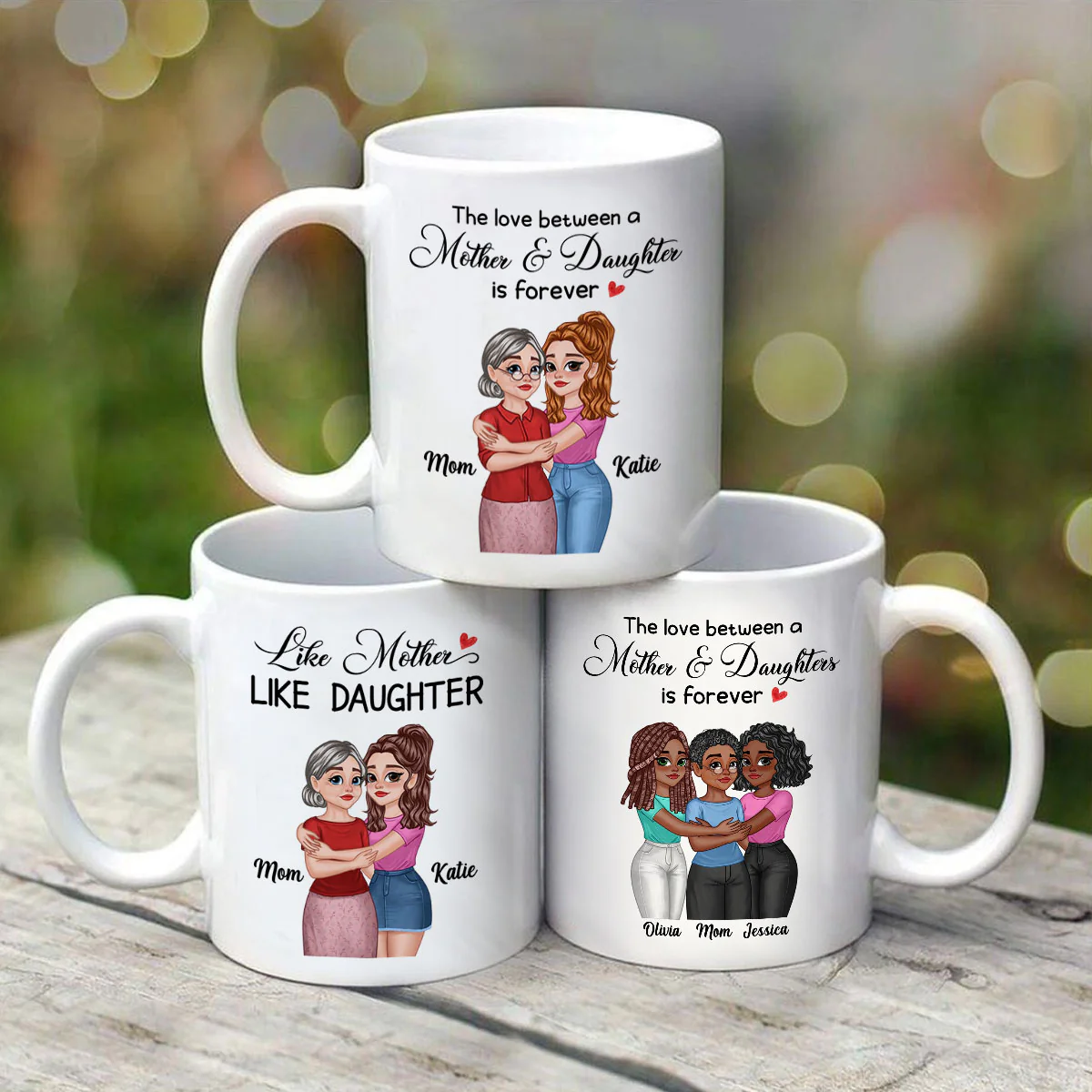 The Love Between Mother Daughter Hugging Cartoon Personalized Mug - Image 3