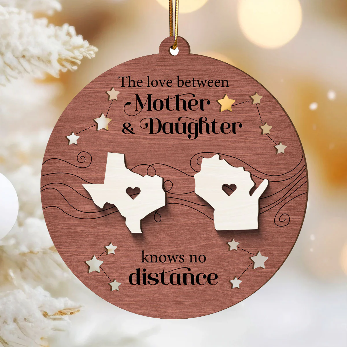 The Love Between Mother Daughter Knows No Distance, Long Distance State Personalized 2-Layer Wooden Ornament, Togetherness Chritmas Gift - Image 2