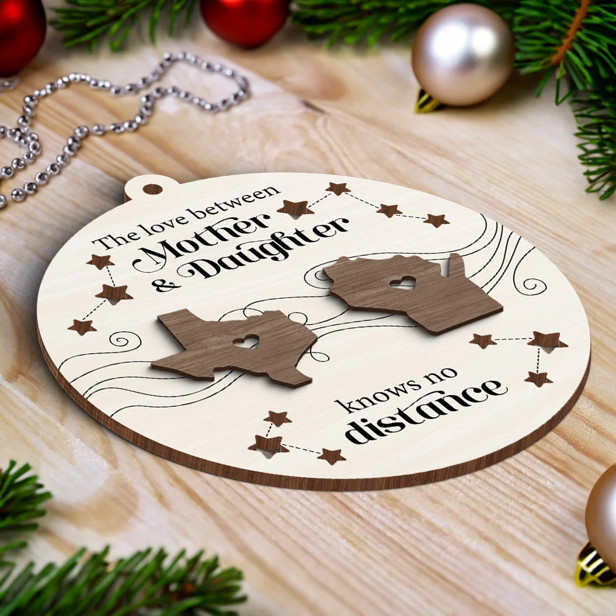 The Love Between Mother Daughter Knows No Distance, Long Distance State Personalized 2-Layer Wooden Ornament, Togetherness Chritmas Gift - Image 5
