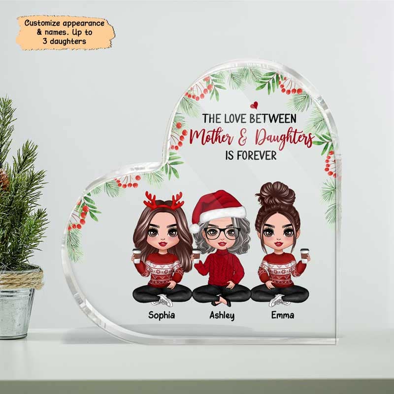 The Love Between Mother & Daughters Doll Personalized Acrylic Heart Plaque - Image 2