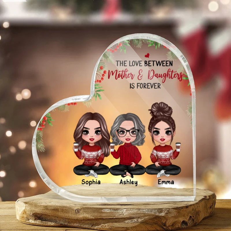 The Love Between Mother & Daughters Doll Personalized Acrylic Heart Plaque - Image 4
