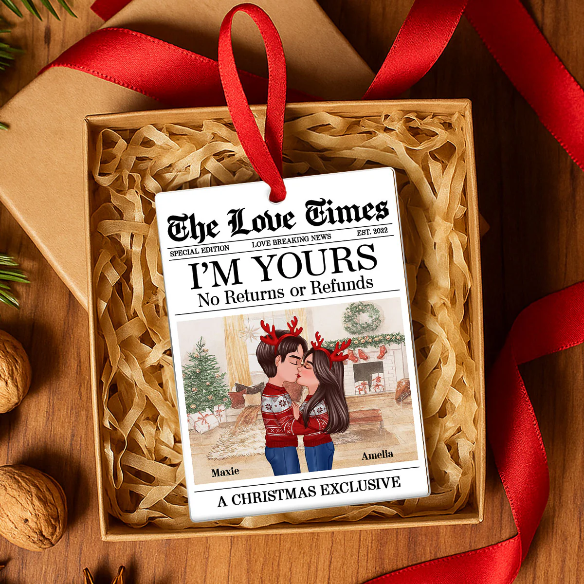 The Love Time Couple Kissing - Personalized Acrylic Ornament - Heartfelt Christmas Gift for him, Gift for her - Image 2