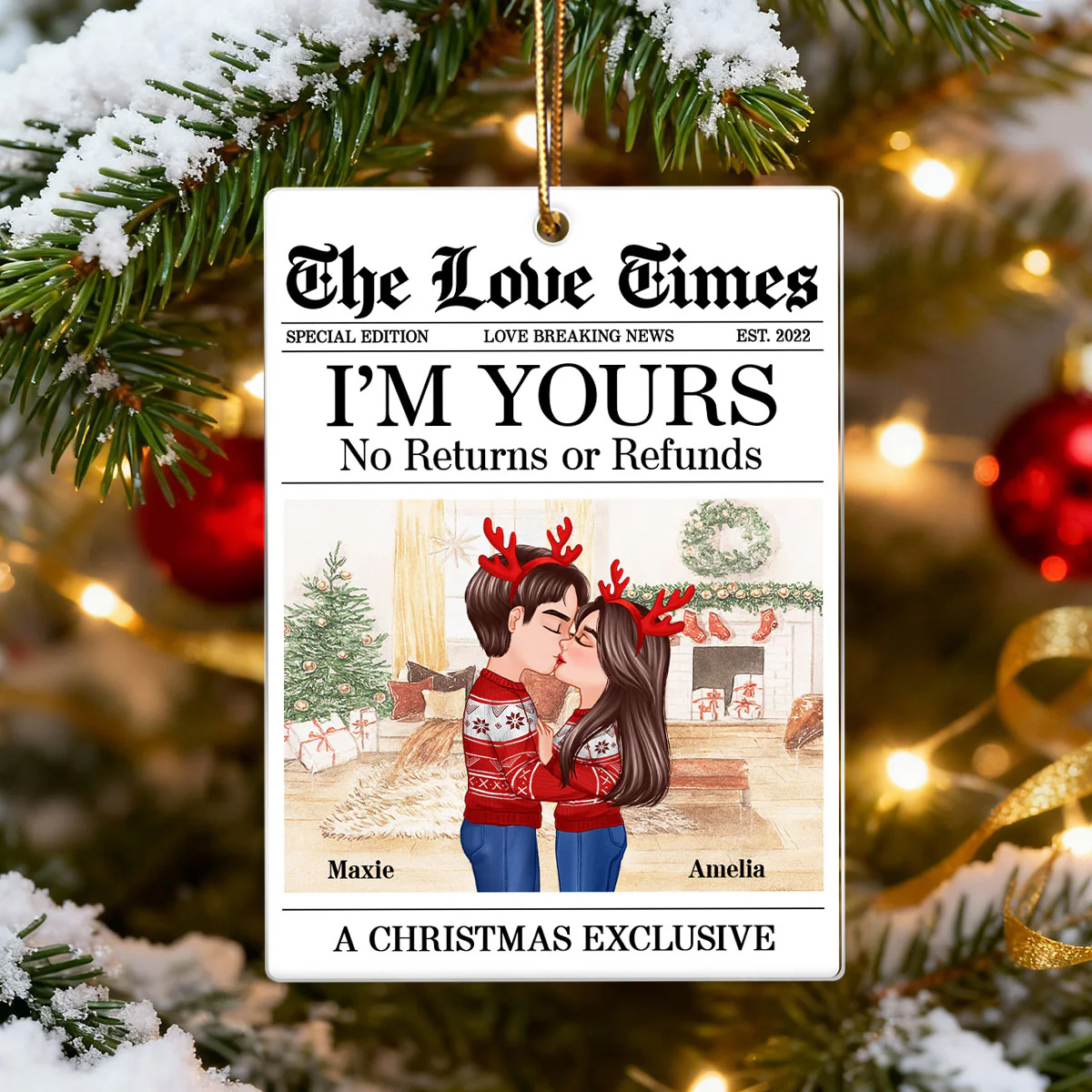 The Love Time Couple Kissing - Personalized Acrylic Ornament - Heartfelt Christmas Gift for him, Gift for her - Image 3