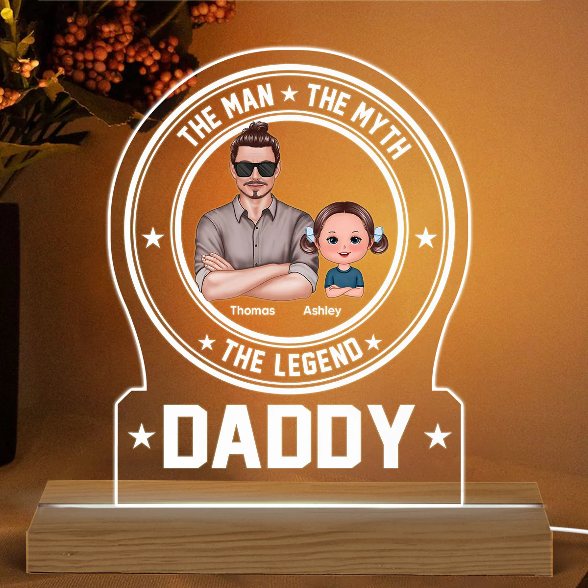 The Man The Myth The Legend Daddy Grandpa Personalized Custom Shaped Acrylic Plaque With LED Night Light - Image 2