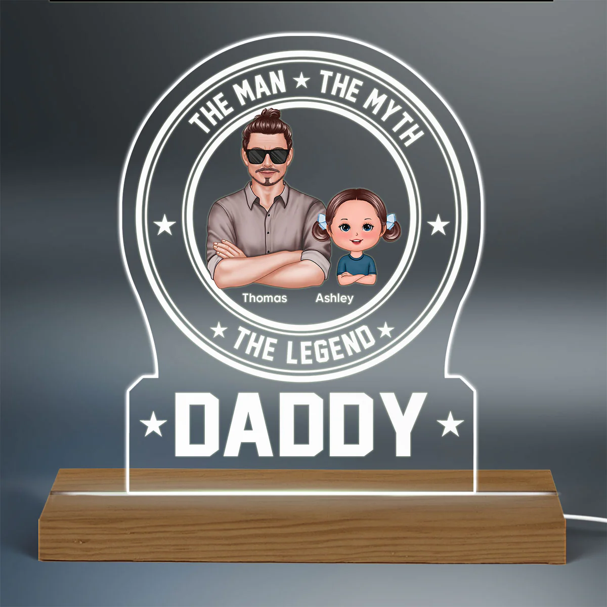 The Man The Myth The Legend Daddy Grandpa Personalized Custom Shaped Acrylic Plaque With LED Night Light - Image 3
