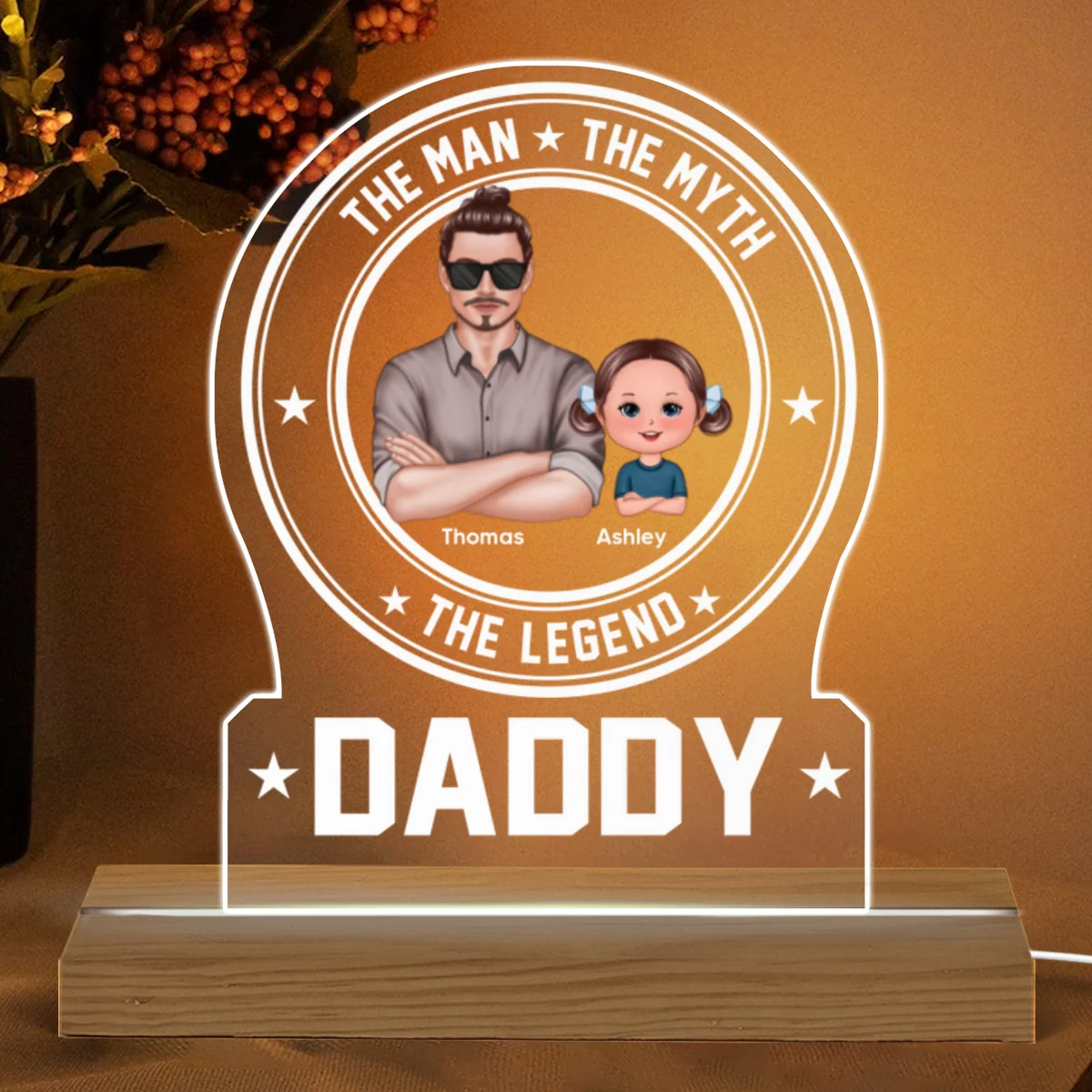 The Man The Myth The Legend Daddy Grandpa Personalized Custom Shaped Acrylic Plaque With LED Night Light - Image 5